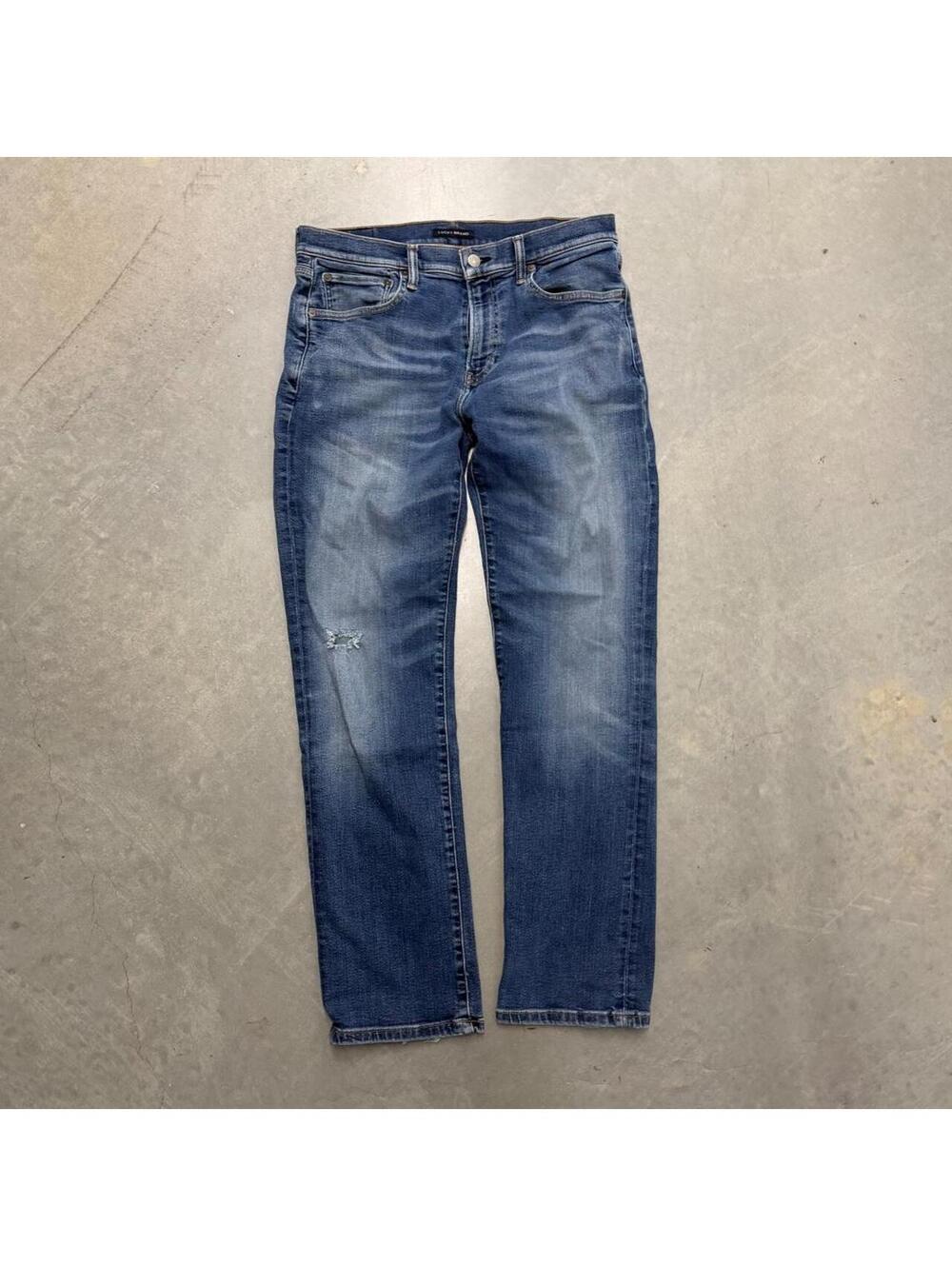 Y2K Men's Lucky Brand Navy Faded Straight Jeans W31 L32